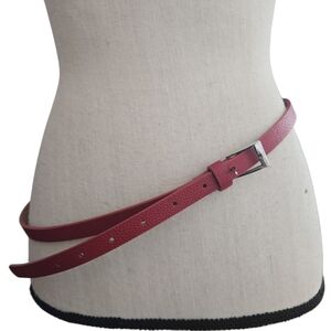 Kenneth Cole Reaction Red Faux Leather Skinny Belt Large